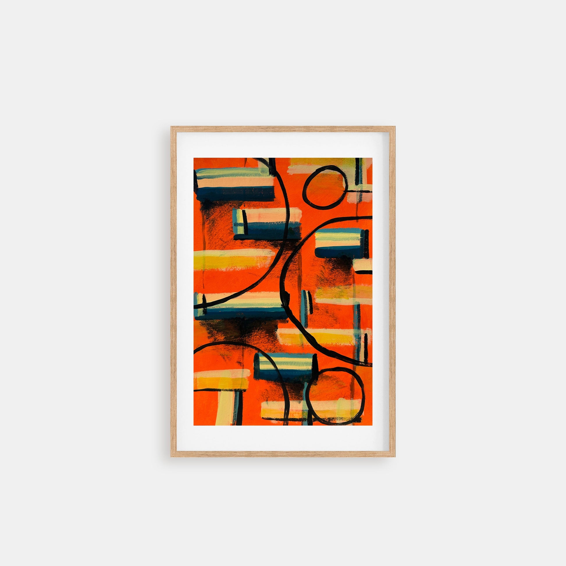 Three Ordinary Nights – Abstract painting with expressive brushstrokes in orange, black, blue and yellow, created by a small independent artist Lena Schots in Rotterdam The Netherlands