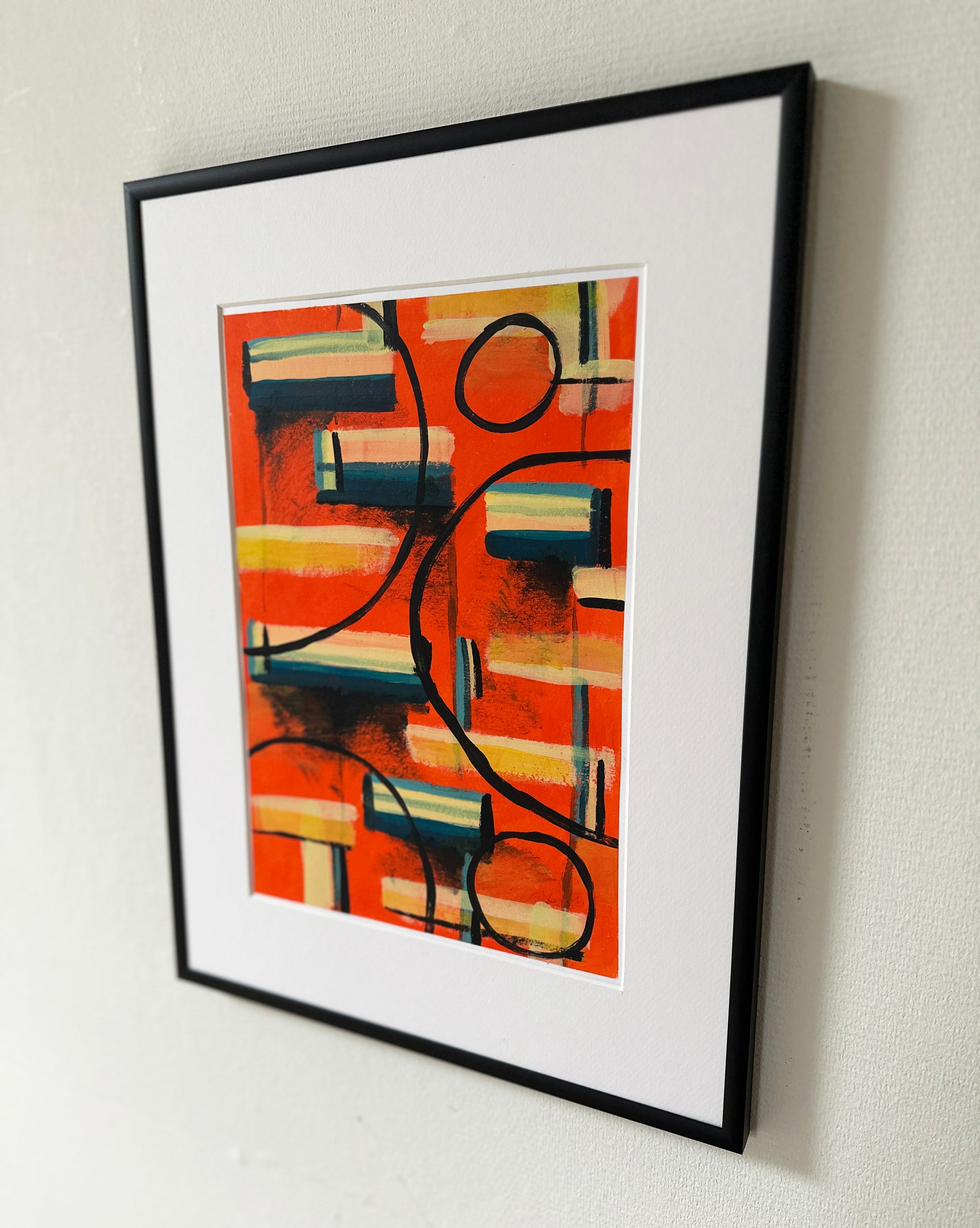 Three Ordinary Nights – Abstract painting with expressive brushstrokes in orange, black, blue and yellow, created by a small independent artist Lena Schots in Rotterdam The Netherlands