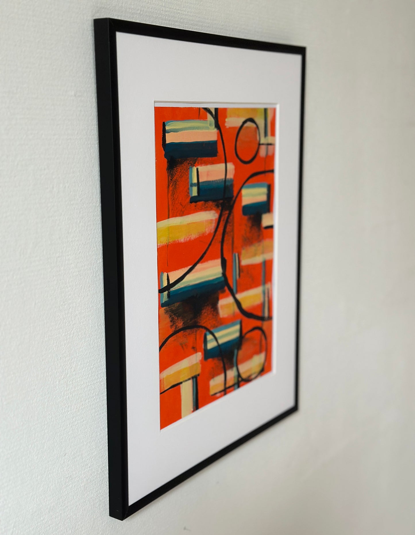 Three Ordinary Nights – Abstract painting with expressive brushstrokes in orange, black, blue and yellow, created by a small independent artist Lena Schots in Rotterdam The Netherlands
