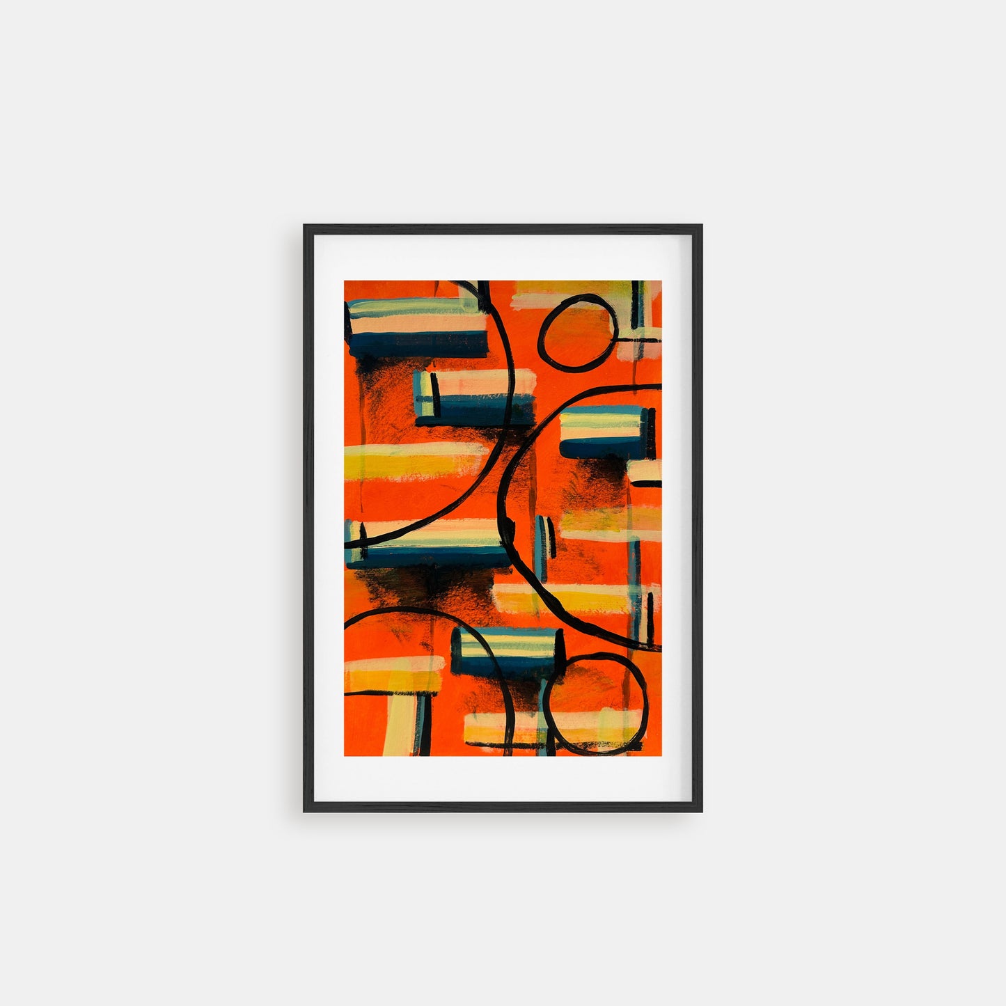 Three Ordinary Nights – Abstract painting with expressive brushstrokes in orange, black, blue and yellow, created by a small independent artist Lena Schots in Rotterdam The Netherlands