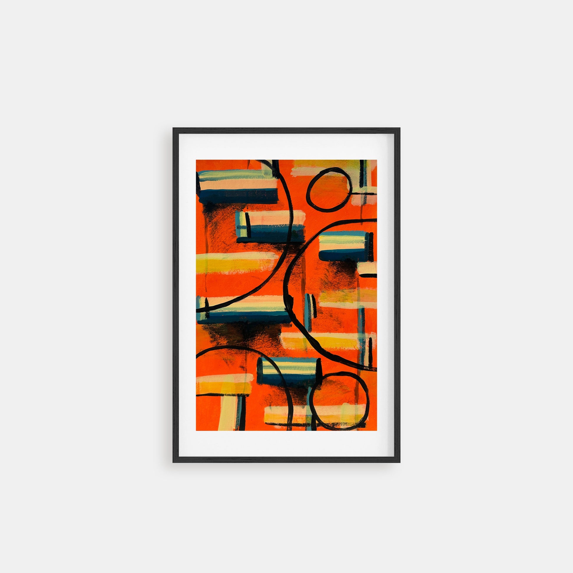 Three Ordinary Nights – Abstract painting with expressive brushstrokes in orange, black, blue and yellow, created by a small independent artist Lena Schots in Rotterdam The Netherlands