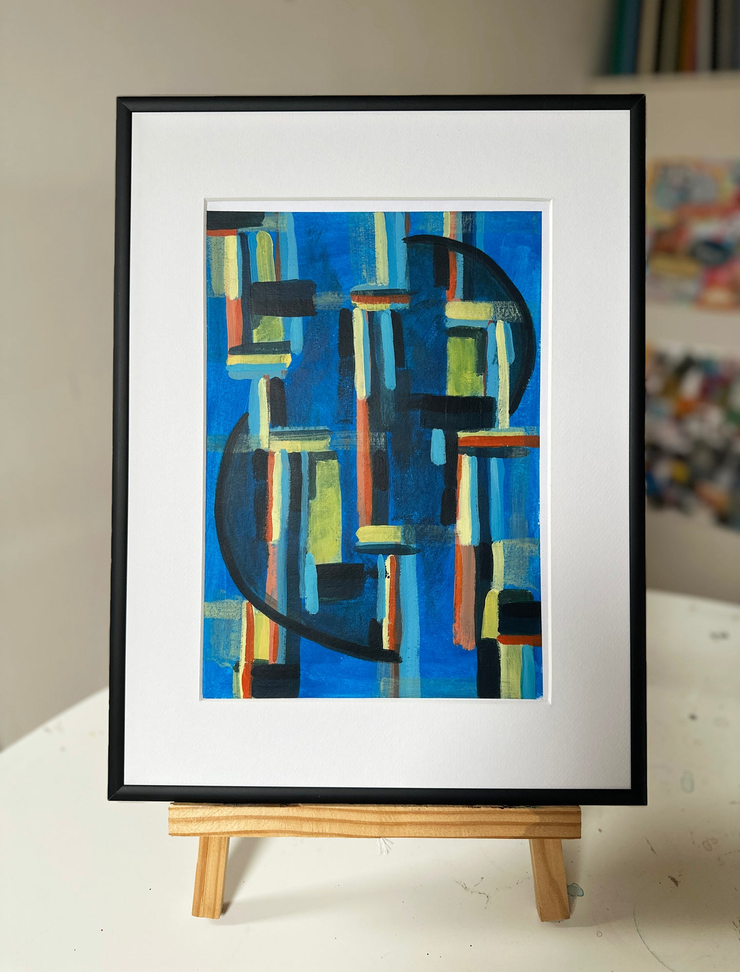 Three Ordinary Nights – Abstract painting with expressive brushstrokes in blue, black, and white, created by a small independent artist in Rotterdam The Netherlands