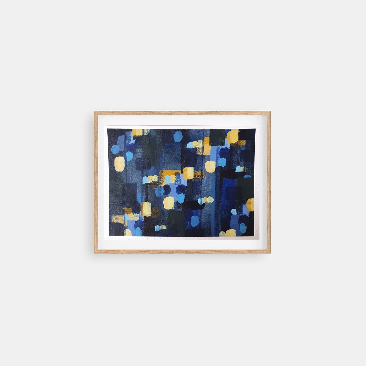 Looking for Light 1 - abstract acrylic painting on paper with dark blue and yellow about positivity in hard times