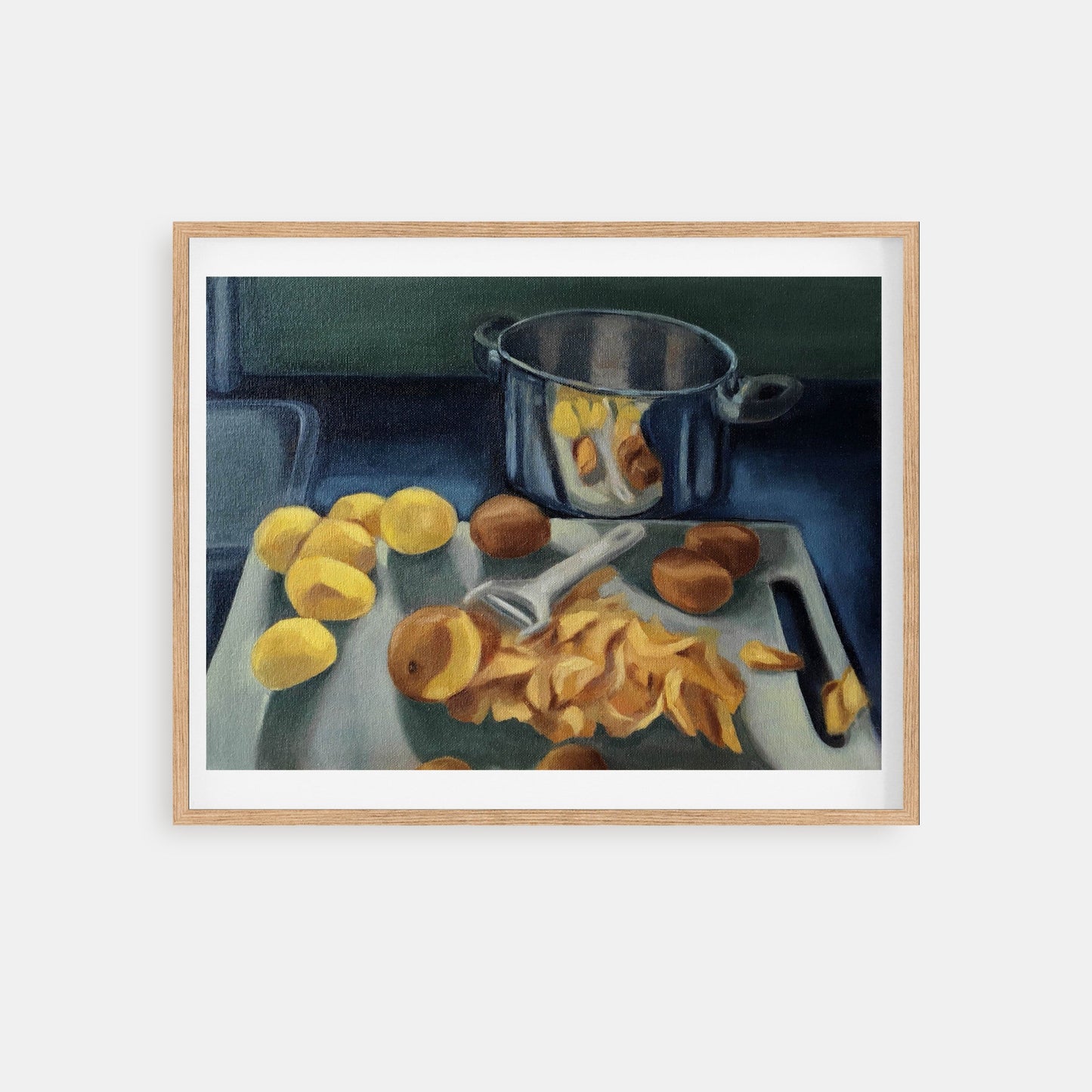 Meditative Mashed Potatoes - still life original oil painting - peeling potatoes