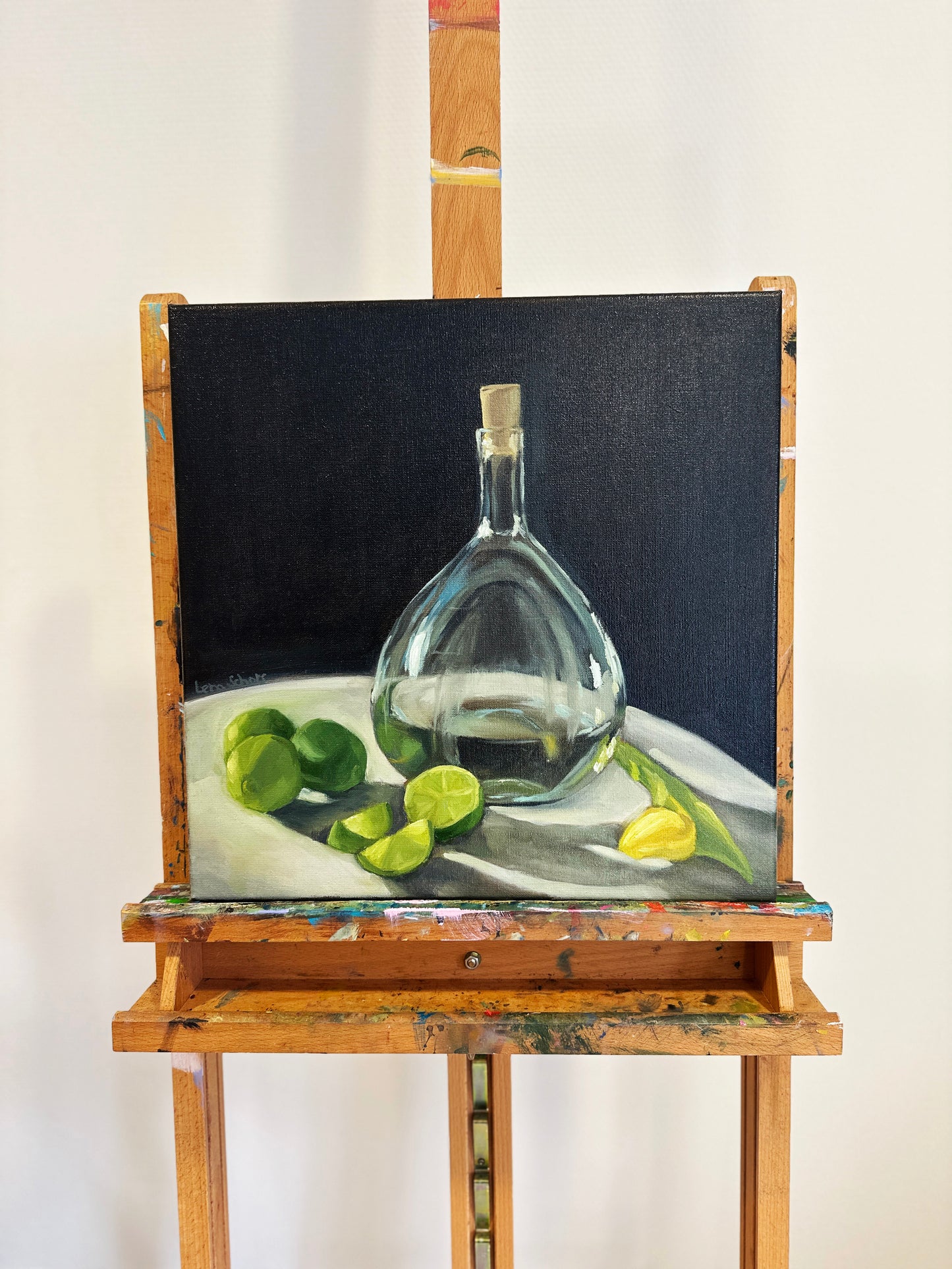 Vase and Limes - Still life oil painting on canvas