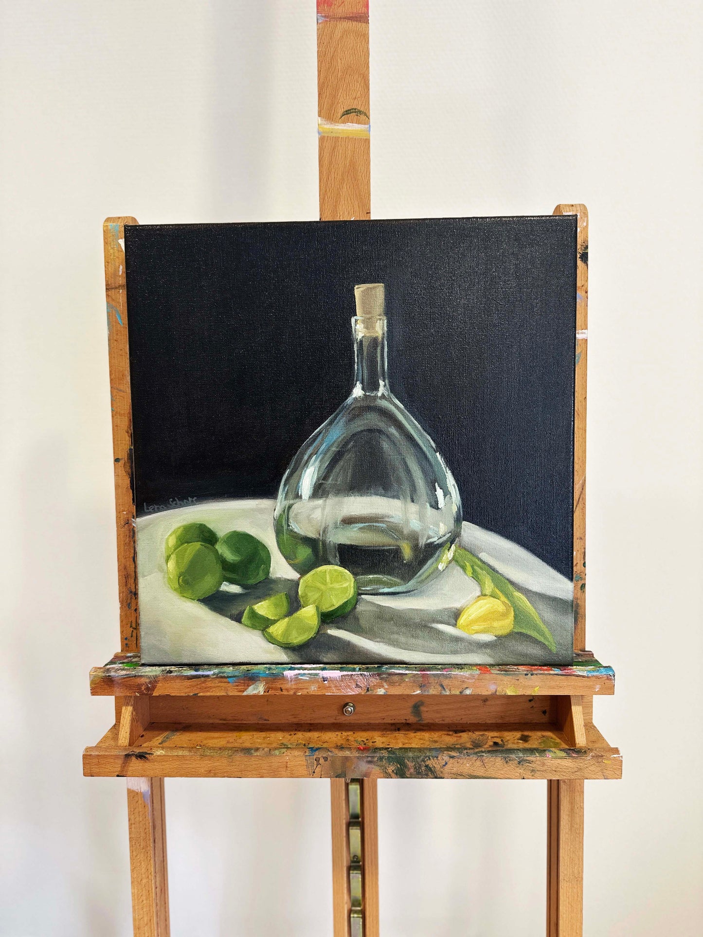 Vase and Limes - Still life oil painting on canvas