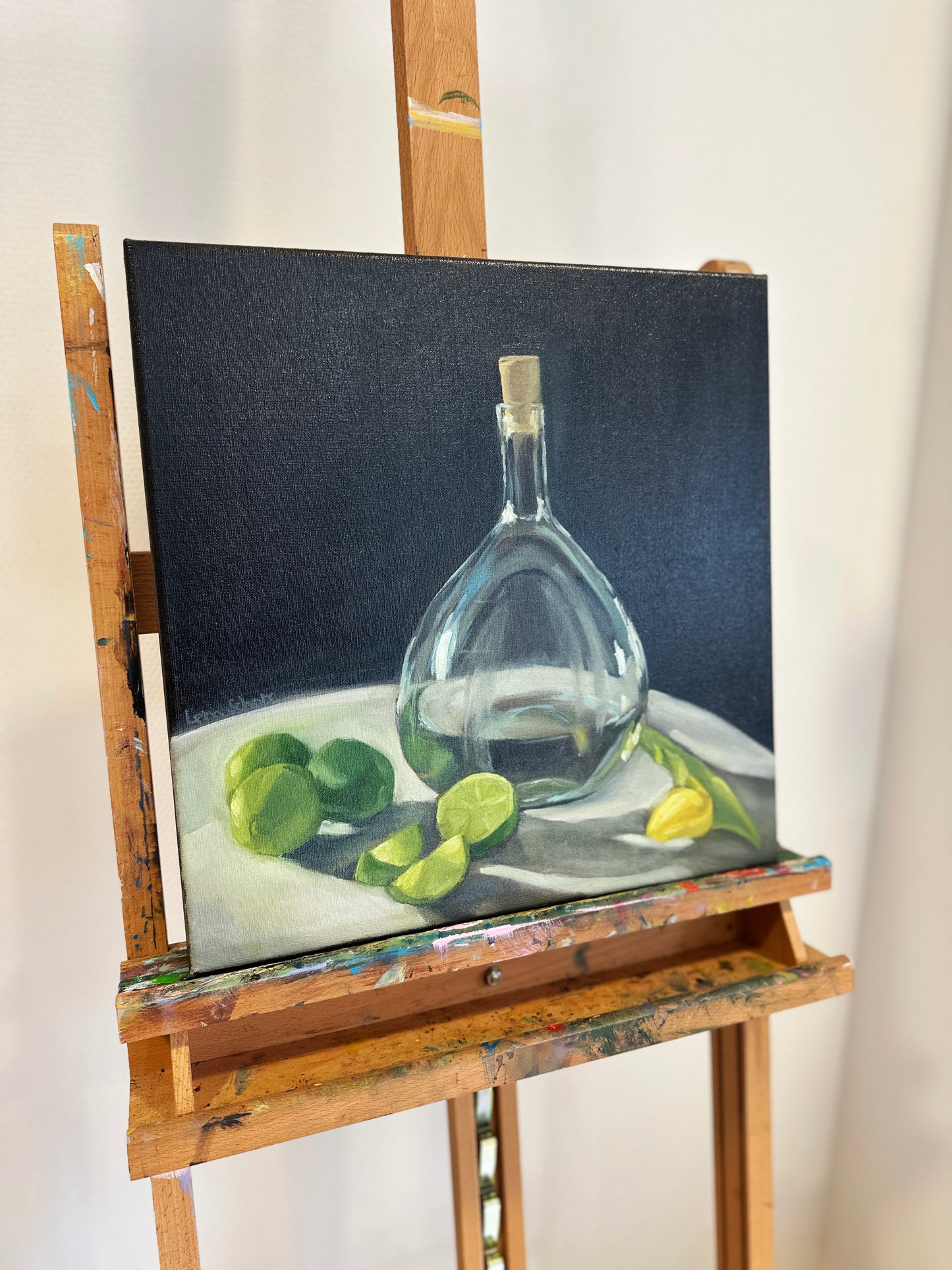 Vase and Limes - Still life oil painting on canvas