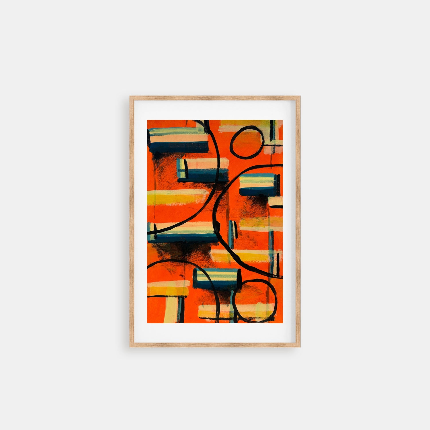 Three Ordinary Nights – Abstract painting with expressive brushstrokes in orange, black, blue and yellow, created by a small independent artist Lena Schots in Rotterdam The Netherlands