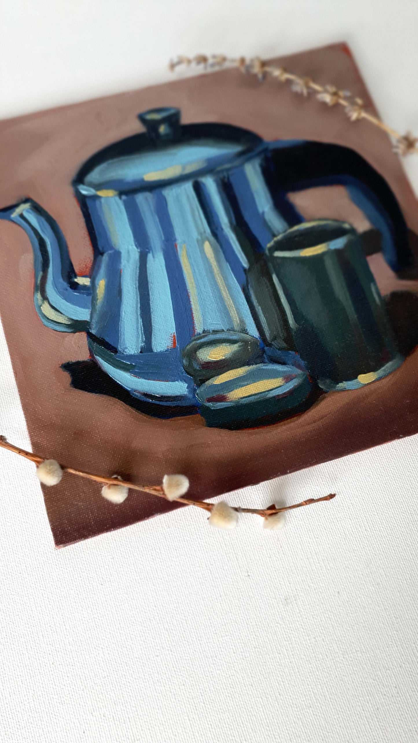 Blue Striped Pot - Original still life painting