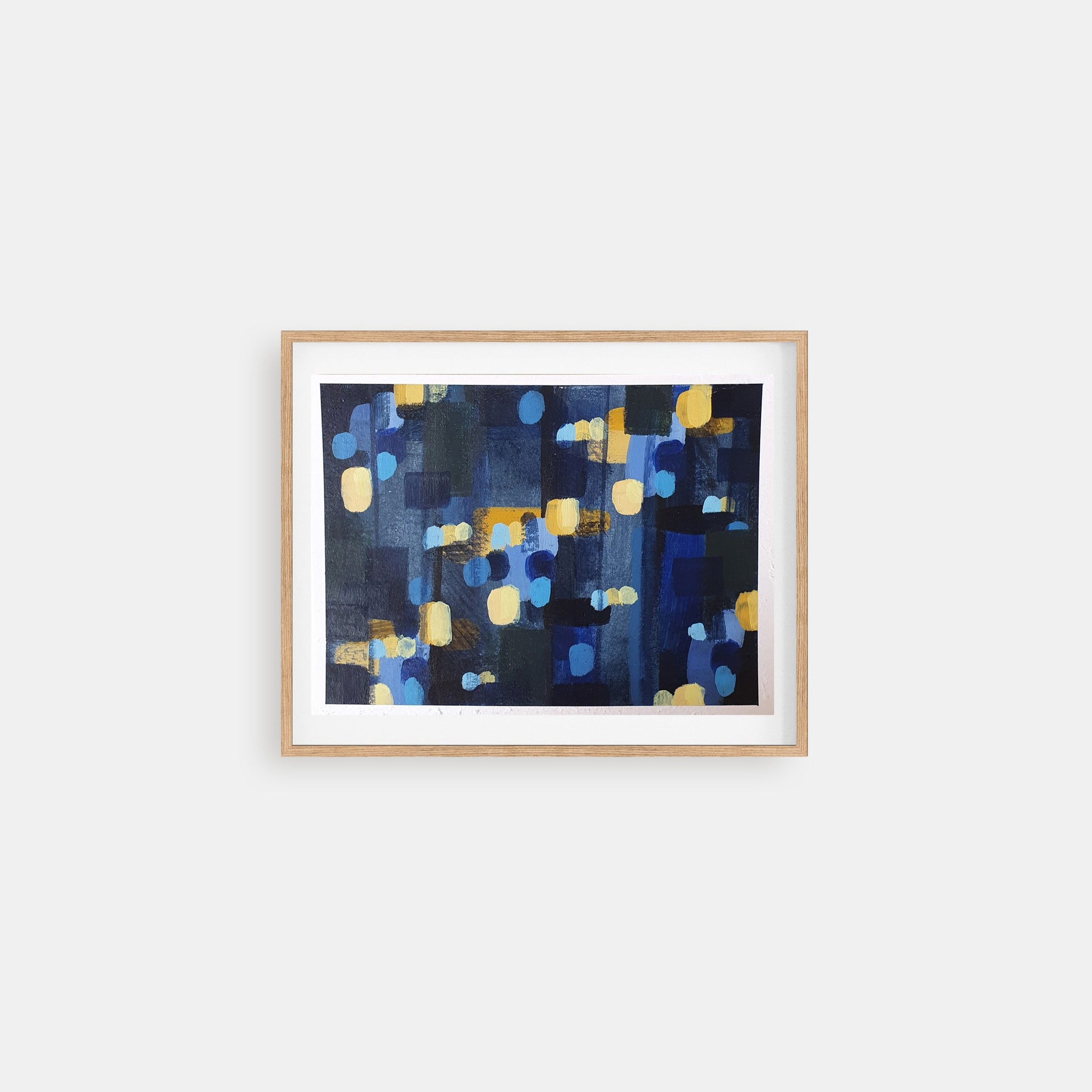 Looking for Light 1 - abstract acrylic painting on paper with dark blue and yellow about positivity in hard times