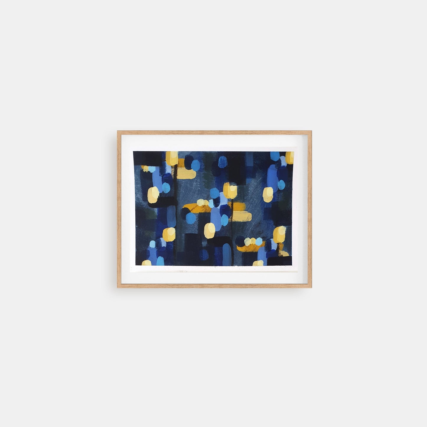 Looking for Light 2 - abstract acrylic painting on paper with dark blue and yellow about positivity in hard times