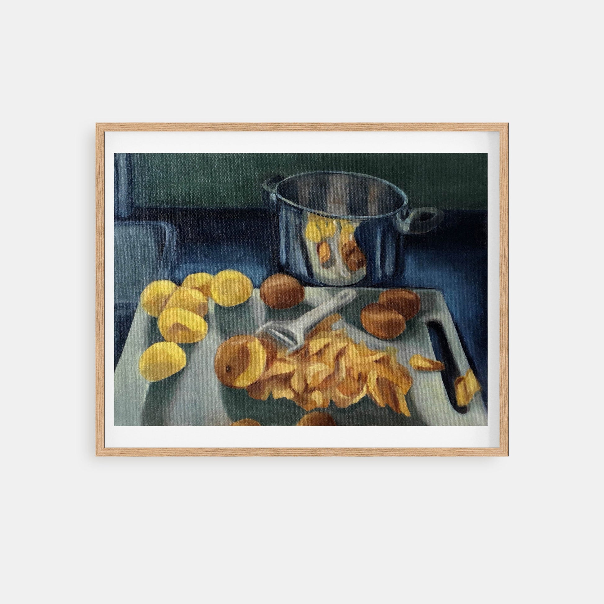 Meditative Mashed Potatoes  - still life original oil painting - peeling potatoes 