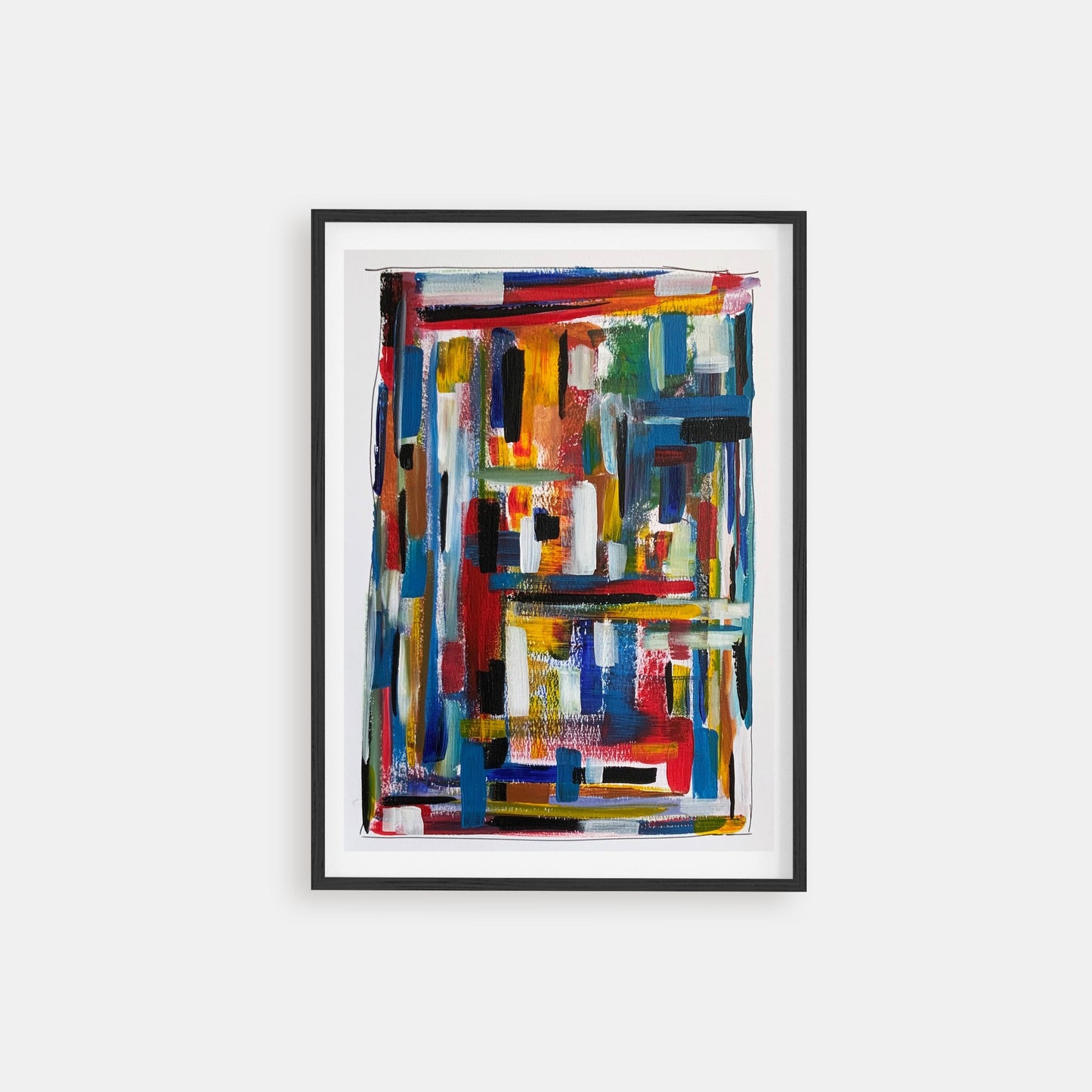 Traffic - acrylic abstract painting on paper with stripes and primary colours