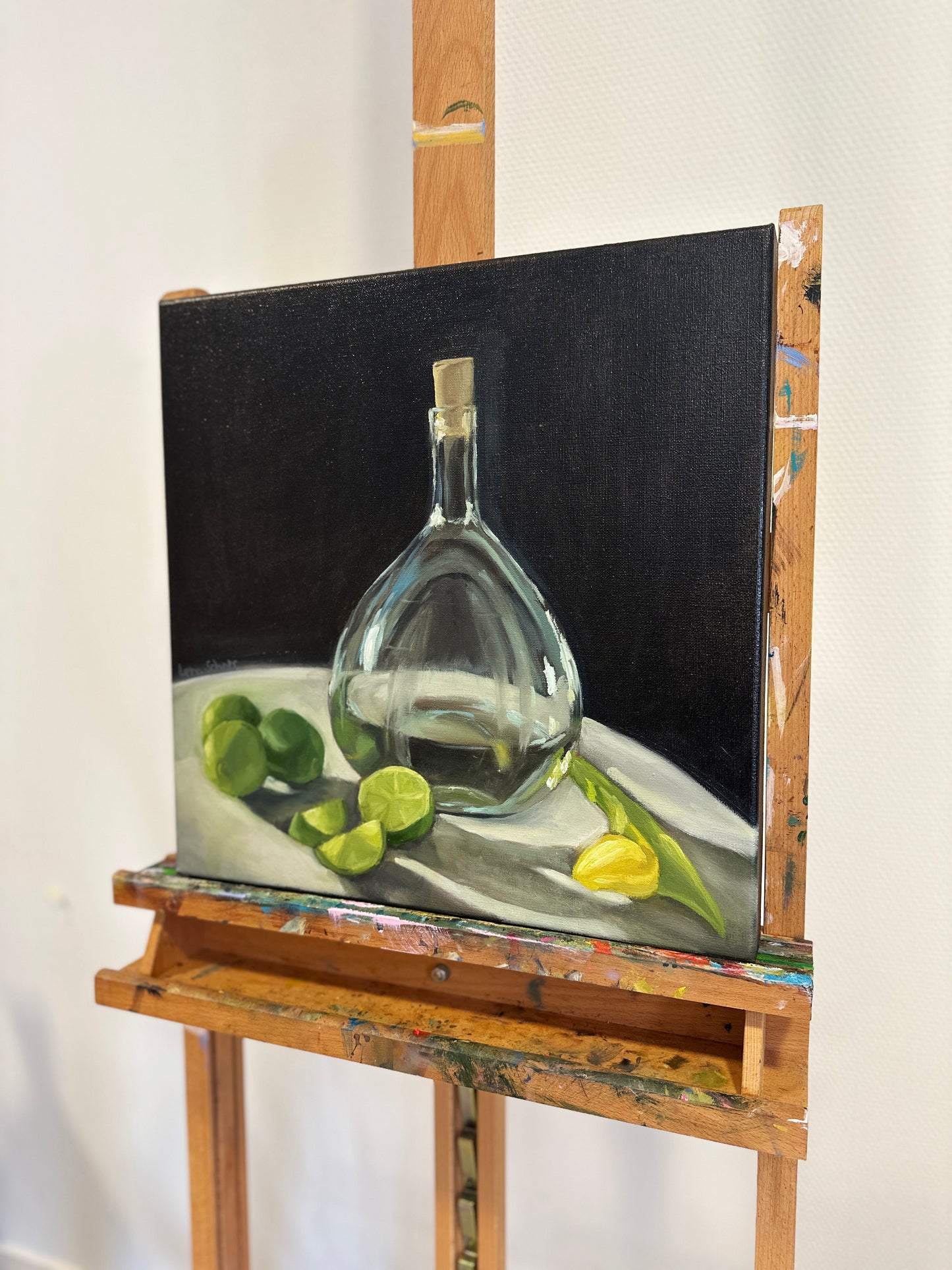 Vase and Limes - Still life oil painting on canvas