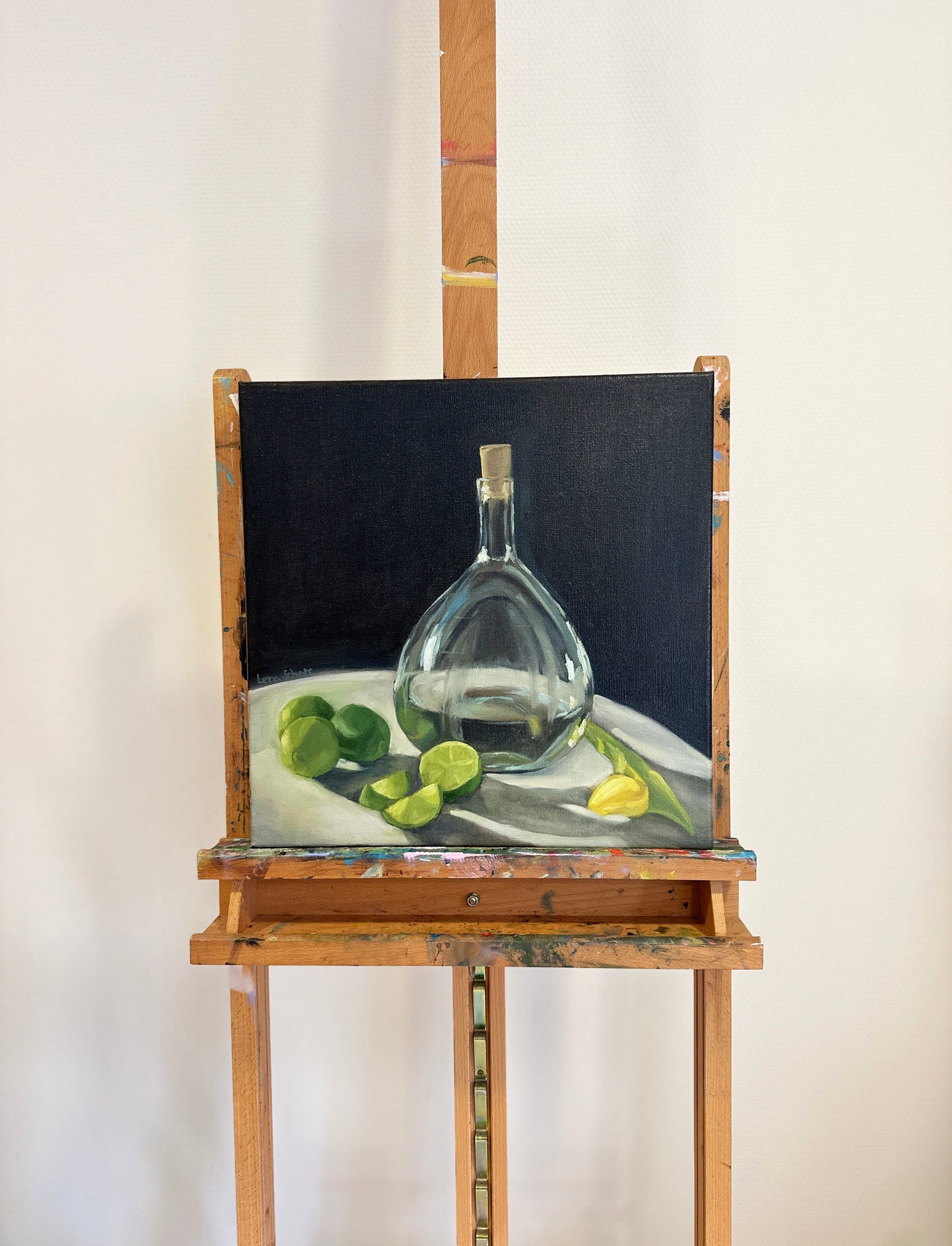 Vase and Limes - Still life oil painting on canvas
