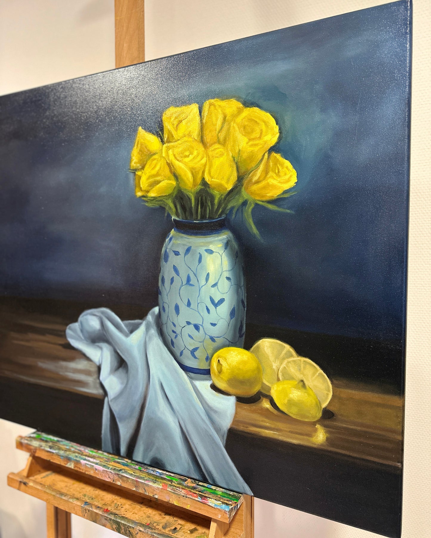 Yellow Roses - Still life oil painting on canvas