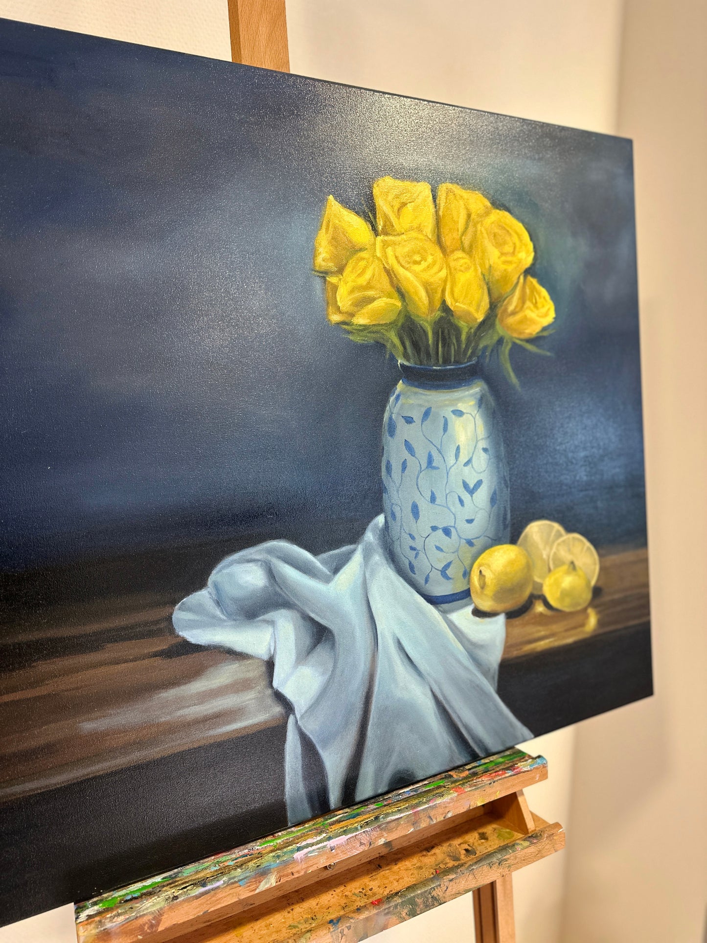 Yellow Roses - Still life oil painting on canvas